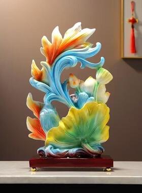 爆款荷塘月色年年有余鱼摆件客厅电视柜家居办公室装饰店铺开业小