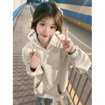 National Tide Card Retro Gradient Printing Even Cap Sweatshirt Woman Autumn Winter 2023 New American Sloth Plus Velvet Couple Coats