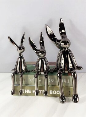 现代简约轻奢g金银蓝色坐姿卡通兔子动物摆件样板间酒店儿童房装