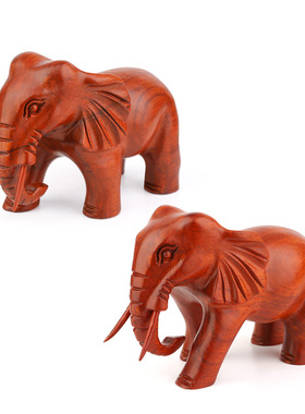 新婚礼物东阳木雕大象实木摆件一C对 红木制工艺品客厅桌面装饰品
