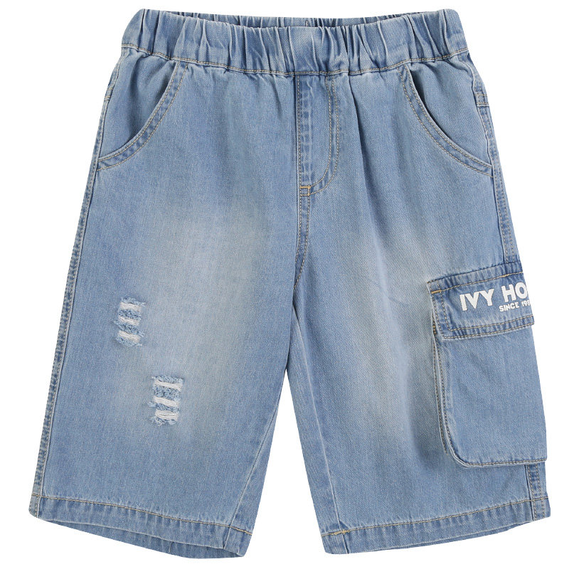 IVY HOUSE儿童装男女童装裤子夏季款破洞牛仔短裤五分裤棉