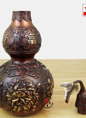 祥狮黄铜铜葫芦摆件 福禄招财纳福 家居玄关饰品客厅卧室办公室