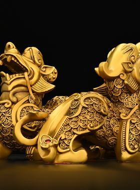 纯铜金钱貔貅招财摆件一对新x店开业皮丘前台装饰品家居客厅工艺