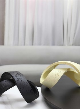 现代轻奢创意几何环形艺术摆件玄关样板间客厅酒店仿洞石软装饰品