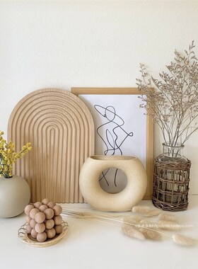 ins风几何实木托盘 日v式收纳置物盘艺术装饰摄影拍照道具摆件