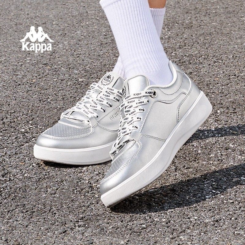 Kappa女鞋板鞋女款2025新款秋季增高银色小白鞋休闲鞋子女运动鞋,淘宝优惠券,粉丝福利购,淘宝优惠卷