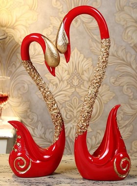 欧式结婚礼物红色天鹅摆件创意电视E酒柜客厅玄关家居婚房软装饰