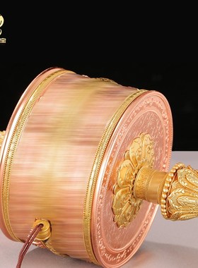 亚青铜转金简手摇底座r藏式檀木摆件超大号手持转金桶学院金转筒