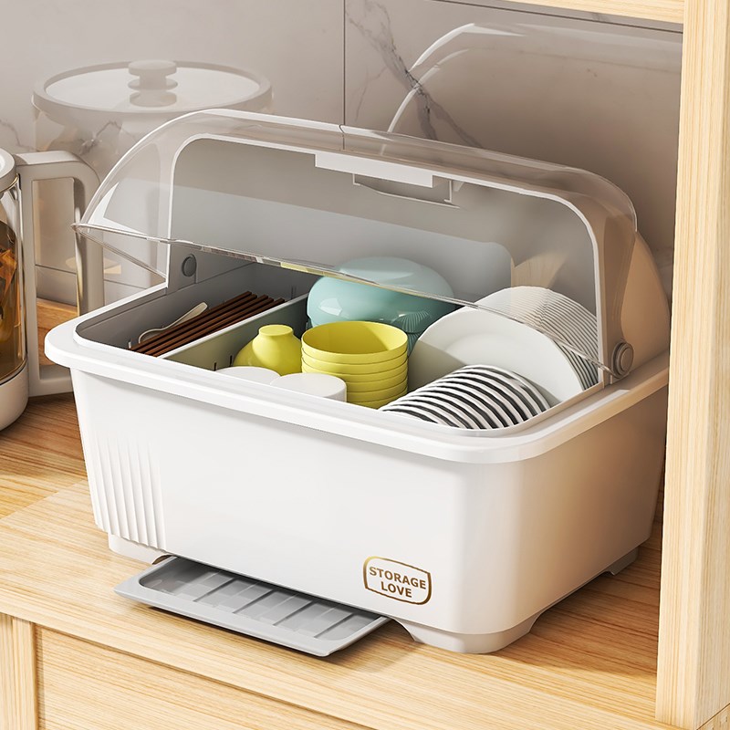 碗筷餐具收纳盒碗架家用厨房沥水置物架大容量V带盖放碗盘柜子 - 图1