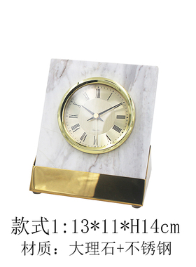 现代北欧简约大理k石时钟摆件美式家居客厅桌面装饰样板房间工艺