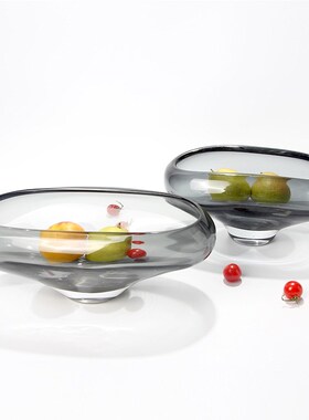 现代简约创意玻璃果盘q摆件椭圆形样板房客厅茶几软装家居摆饰