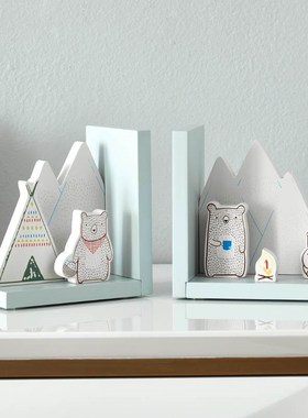 儿童房间摆件装饰布置创意卡通书立样板房L书房木质桌面家居装饰