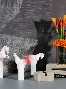 新中式组合马到成功摆件客厅玄关博古架I陶瓷工艺装饰品雕塑办公