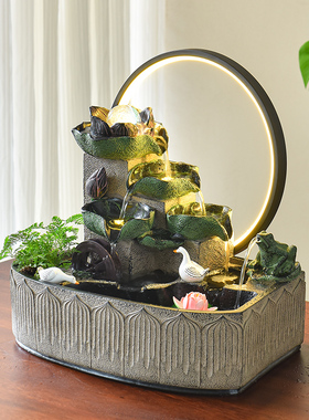 新款招财荷叶流水摆件创意风水轮