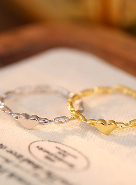 S925银镂空链条爱心戒指