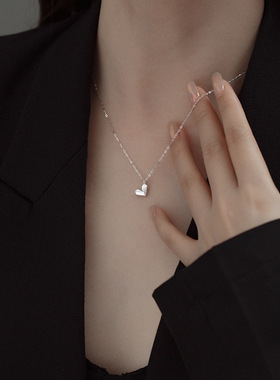 [潮典]轻奢S925银几何切面爱心吊坠项链女气质纯银百搭心形锁骨链