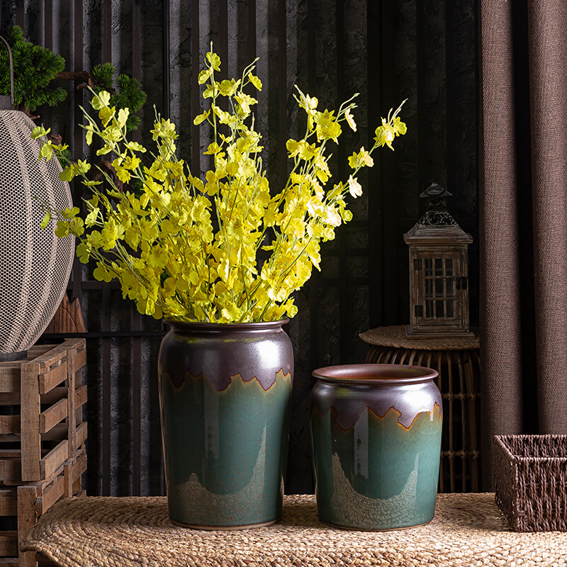 绿色大花瓶客厅摆件陶瓷艺术品创意插花器美式家居复古桌面装饰品