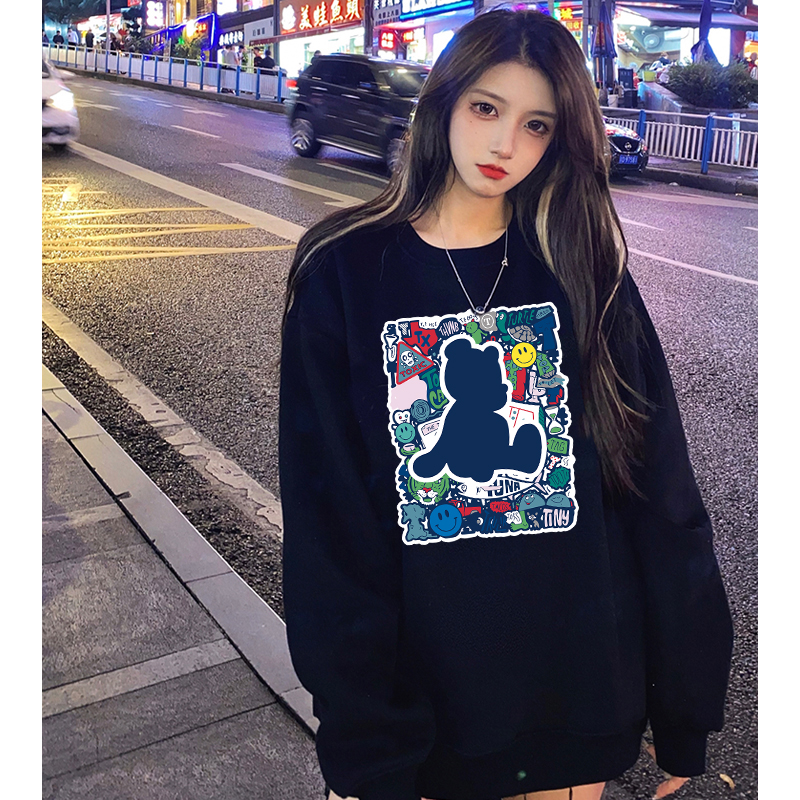 加绒加厚女士无帽圆领卫衣女小个子2024新款女秋冬男女装上衣_绿荷阁_女装/女士精品-第4张图片-提都小院