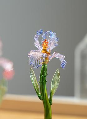 淄博琉璃手作鸢尾花车载桌面摆件玻璃罩永生花书桌装饰品情侣礼物