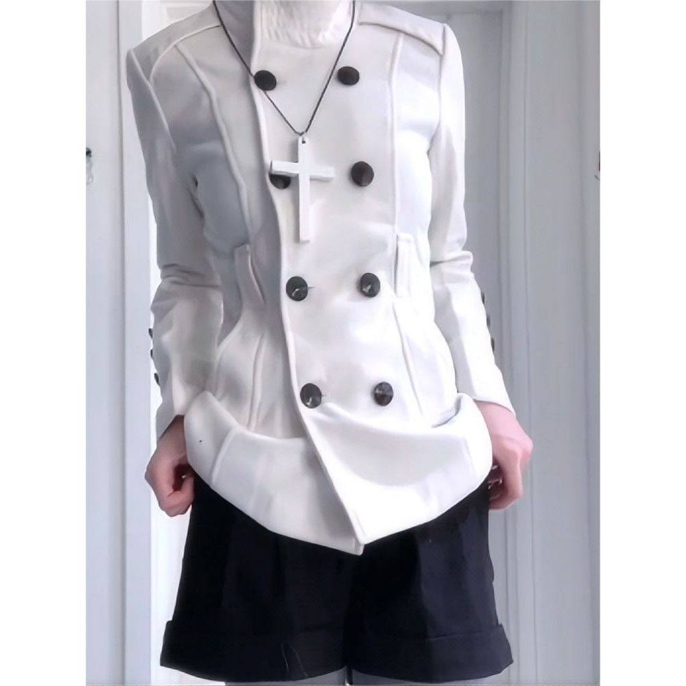 【白调暗契】白色双排扣外套短裤套装女秋冬哥特风显瘦气质两件套,淘宝优惠券,粉丝福利购,淘宝优惠卷