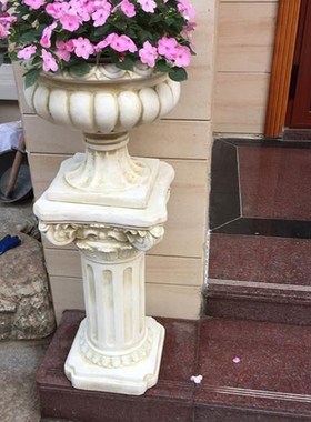 极速l样地板间软装客厅q玄关落摆件欧式柱做旧罗马盆花底座别墅花