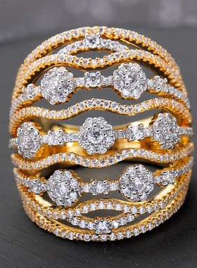 极速NEW crendy 8 Rows Flowers Bold Statement Ring for Women