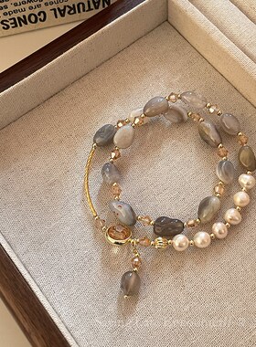 极速轻奢双层珍h珠串珠叠戴手链女生2024年新款小众复古精致闺蜜