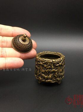 黄铜摆件实心铜千鹤迷你小塔香鹤炉浮雕仙鹤香炉香薰炉小猫铜炉