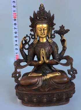 工艺品摆件鎏仿古居家四臂纯铜摆件家居装饰品铜斑金观音