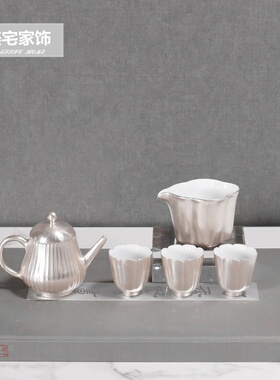 北欧创意透明玻璃花瓶纯铜香炉银色陶G瓷茶具套装摆件中式软装组