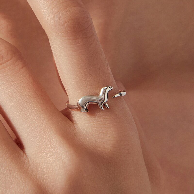Original s925 sterling silver snow leopard open ring cute soft animal all-over silver ring