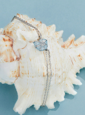 简约百搭蓝色海螺手链S925纯银镀白金小清新手饰