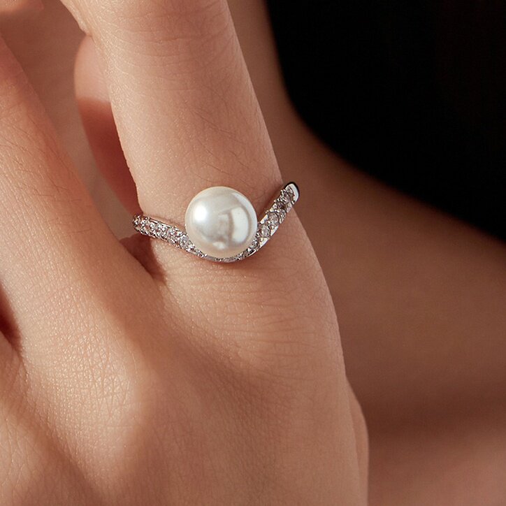 Original elegant natural pearl ring s925 sterling silver platinum plated fashionable temperament hand jewelry for women