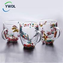 1 2pcs Fillings Dry Flowers Double Wall Glass Cup With Handl