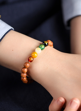 极速禅木匠【五路财神】天然原木绿檀檀香L木转运珠玛瑙多宝手串