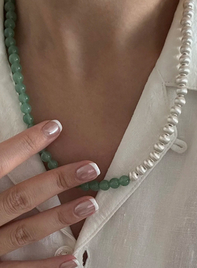 新中式拉丝东陵玉串珠拼接项链女