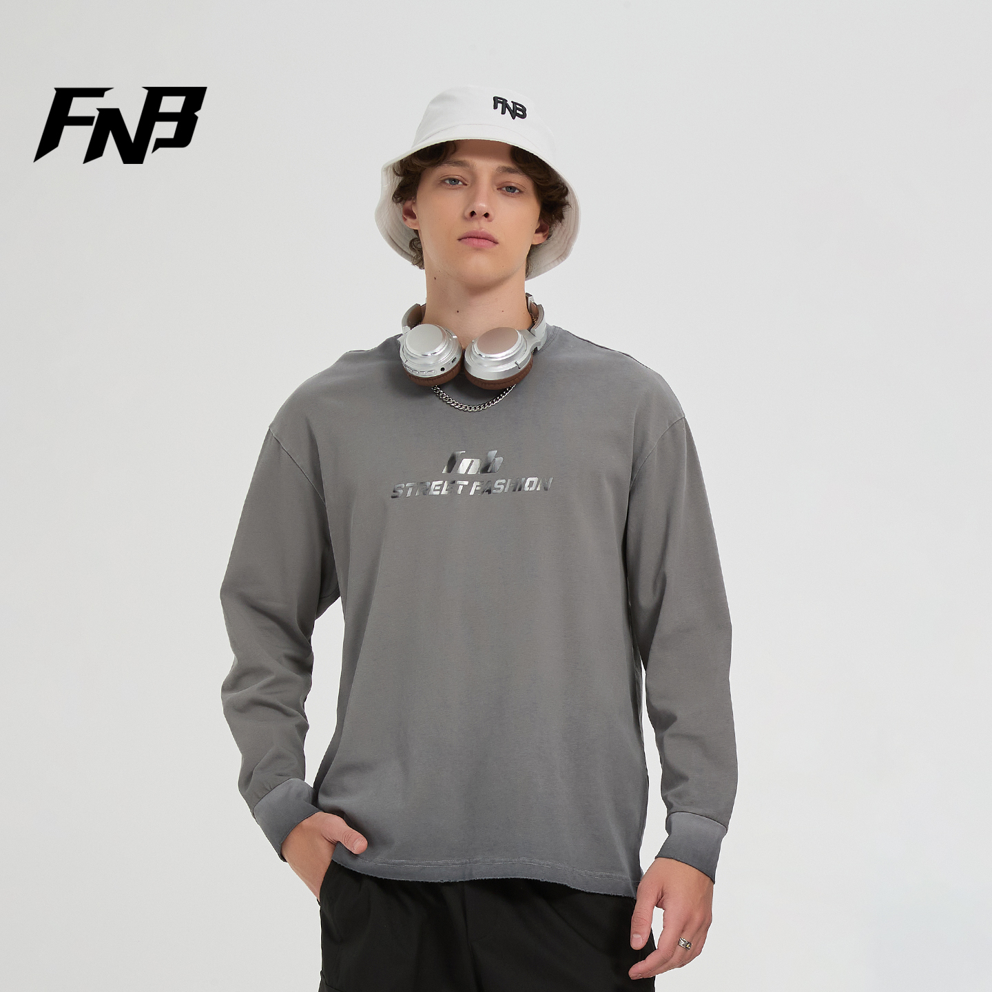 FNB美式潮牌长袖T恤男女同款2025秋季新款卫衣紫色百搭打底衫上衣 - 图3