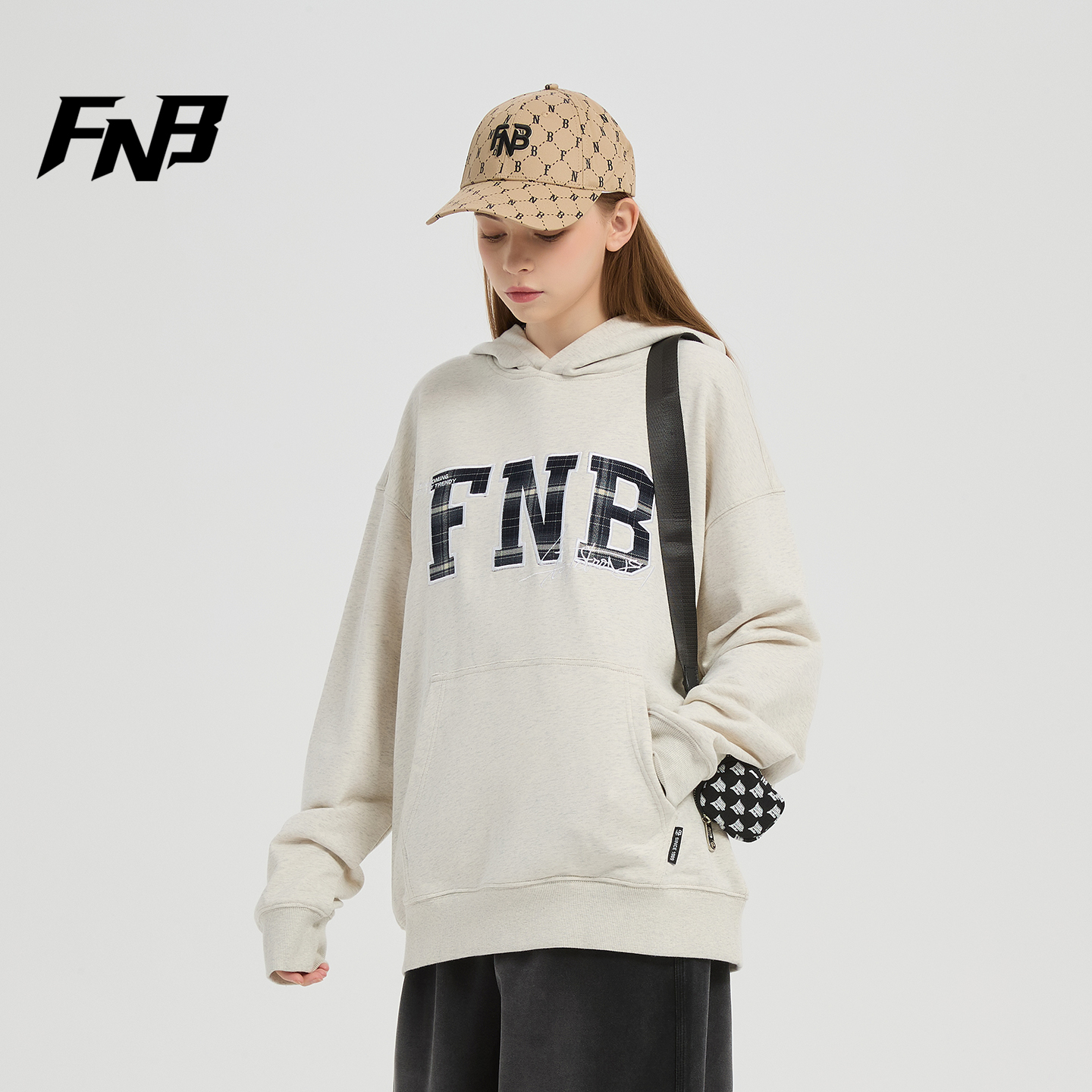 FNB美式潮牌连帽卫衣男女秋冬新款加厚字母刺绣重磅宽松套头上衣 - 图2