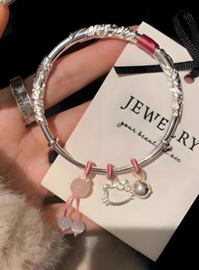 正品繁花Kitty猫银手镯生日礼物