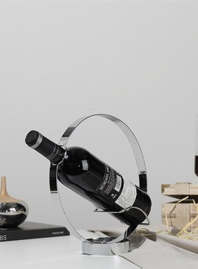 现代样板房间酒柜软装售楼处客厅茶几何金S属红酒架装饰摆件