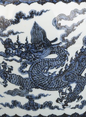 大明宣德青花双龙戏珠大缸仿w古瓷器古董古玩收藏品包老老货老物