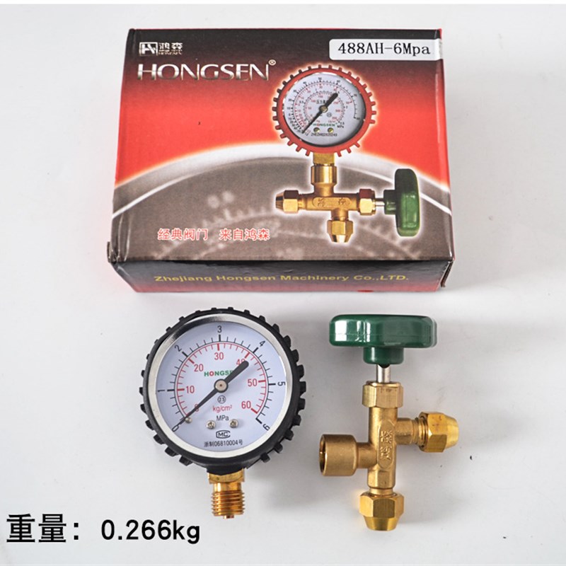 鸿森牌HS488压力表阀检漏表冷媒表加液阀三通表阀2.5/6mp加液表阀 - 图0