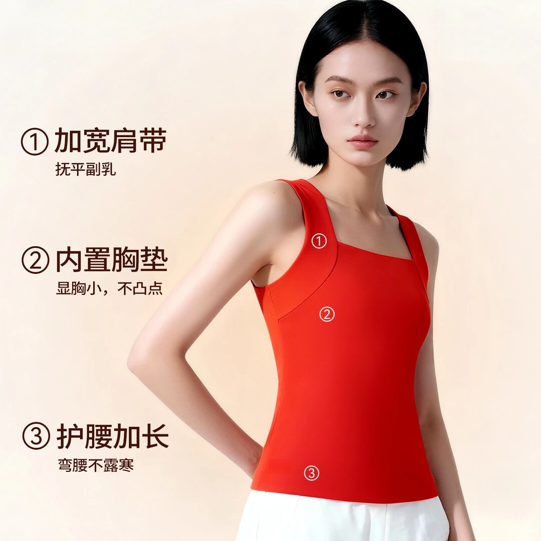 如吻黑天鹅秋冬保暖带胸垫双面加绒抑菌高弹百搭防静电打底背心女