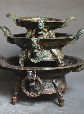 逨盘仿古青铜器铭文聚宝盆客厅摆放风水用K品工艺品摆件博古架摆