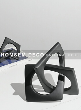 简约现代黑色菱形树脂样板房间摆件售楼处M家居书房办公室软装饰