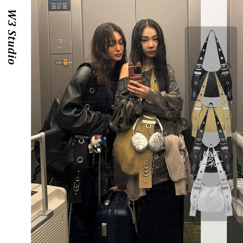 韩国小众vacantarchive朋克铆钉hobo托特包大容量bella单肩斜跨包 - 图2