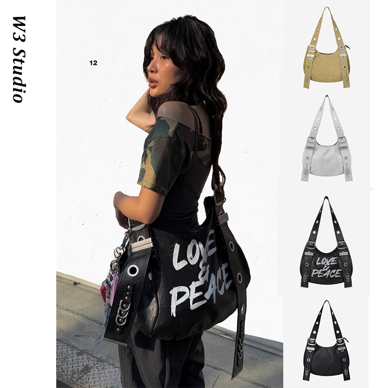 韩国小众vacantarchive朋克铆钉hobo托特包大容量bella单肩斜跨包 - 图0