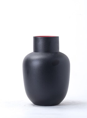现代北欧样板房客厅黑色哑光陶瓷花瓶摆件K新中式酒店摆场软装饰