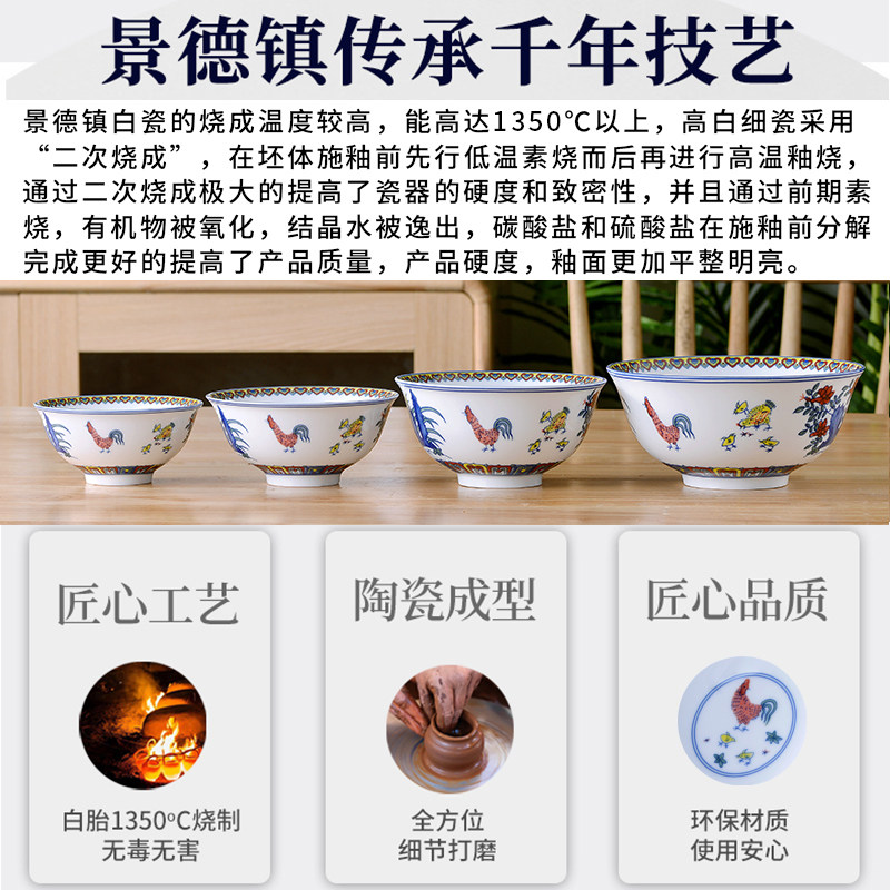 High temperature underglaze colored golden pheasant white porcelain rice bowl and noodle bowl