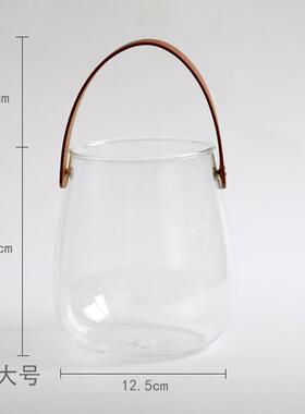 爆款北欧创意皮革提手玻璃花瓶水培植物插花器干花工艺创意家居装